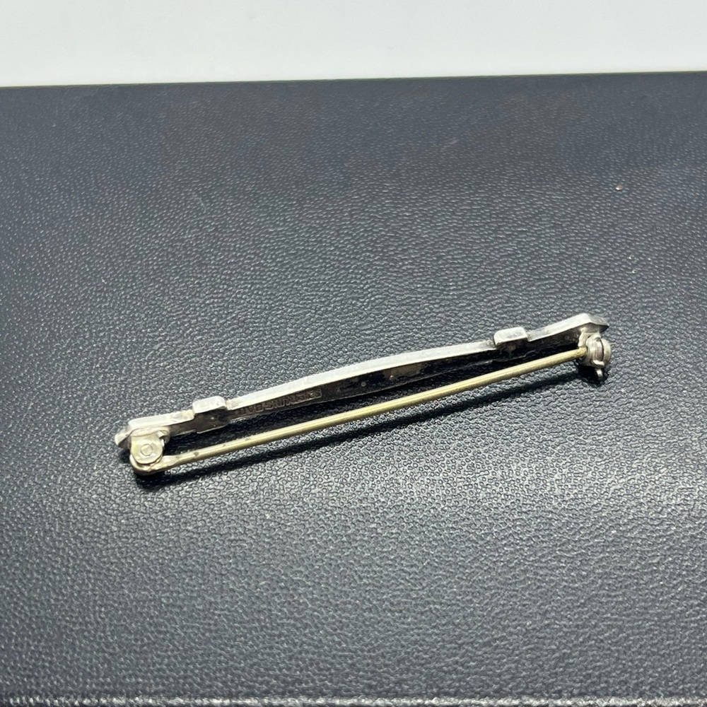 Sterling silver bar rhinestone milgrain brooch pin - Picture 12 of 12